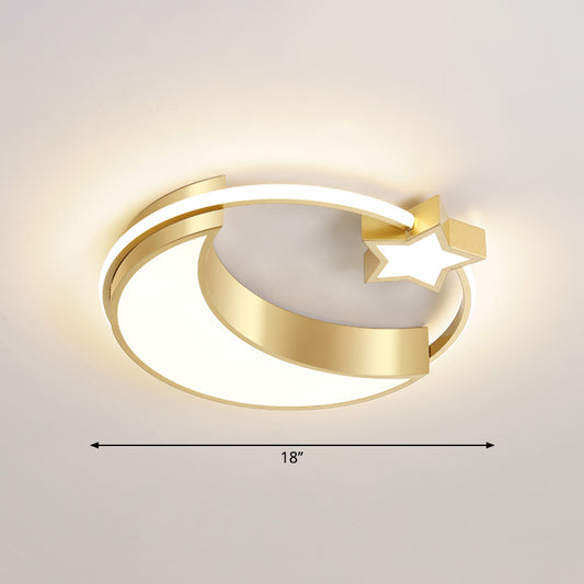 Golden Moon and Star LED Flush Mount Fixture Nordic Acrylic Ceiling Flush Mount Light for Nursery Gold 18" Warm Clearhalo 'Ceiling Lights' 'Close To Ceiling Lights' 'Close to ceiling' 'Flush mount' Lighting' 2353692