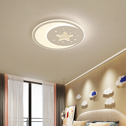 Starry Moon Night Nursery Ceiling Light Acrylic Kids LED Flush Mount Light Fixture in White White Clearhalo 'Ceiling Lights' 'Close To Ceiling Lights' 'Close to ceiling' 'Flush mount' Lighting' 2353709