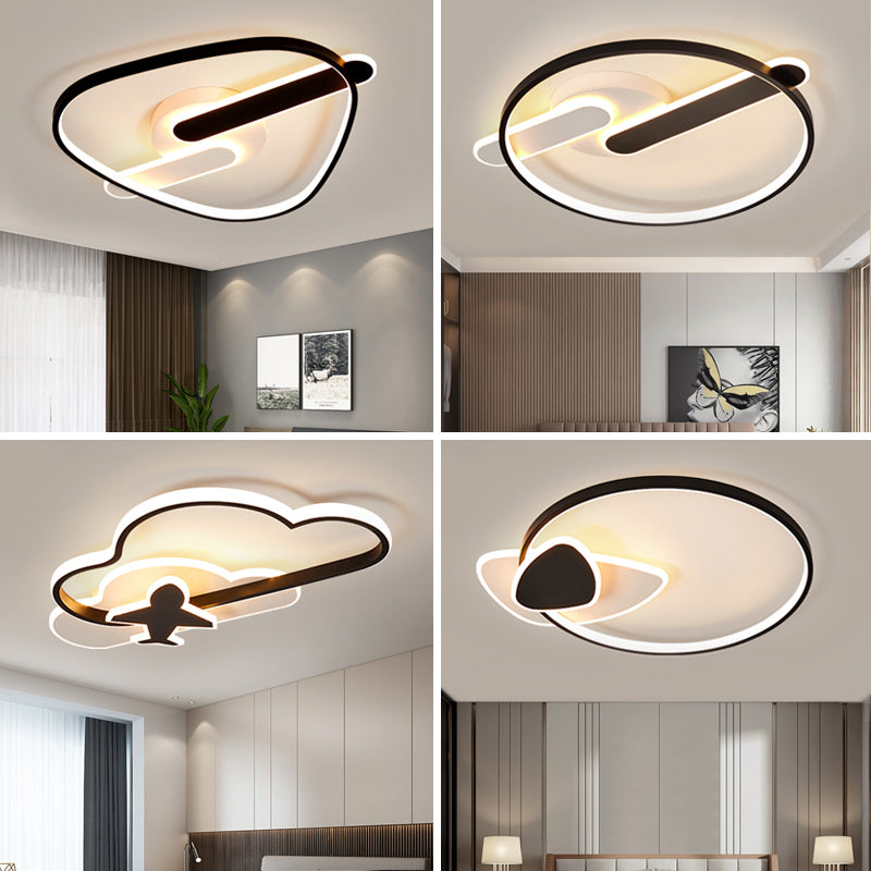 Black-White Geometric LED Flush Ceiling Light Simplicity Metal Flush Mount for Bedroom Clearhalo 'Ceiling Lights' 'Close To Ceiling Lights' 'Close to ceiling' 'Semi-flushmount' Lighting' 2353783