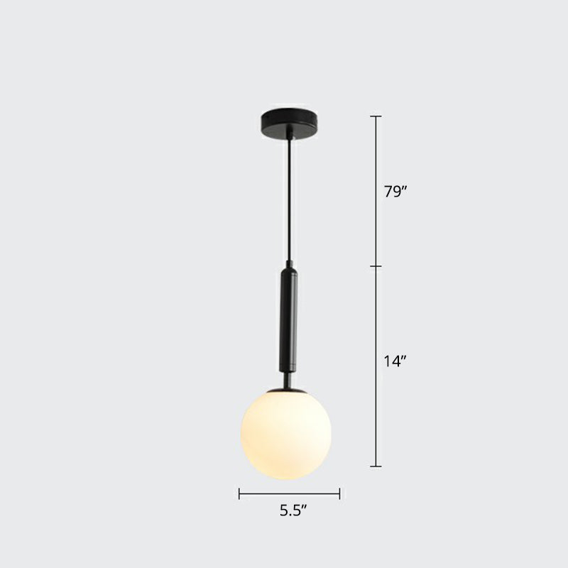 Nordic Ball Shaped Pendant Lamp Opal Glass 1-Light Bedside Hanging Light Fixture Black Clearhalo 'Ceiling Lights' 'Modern Pendants' 'Modern' 'Pendant Lights' 'Pendants' Lighting' 2353868
