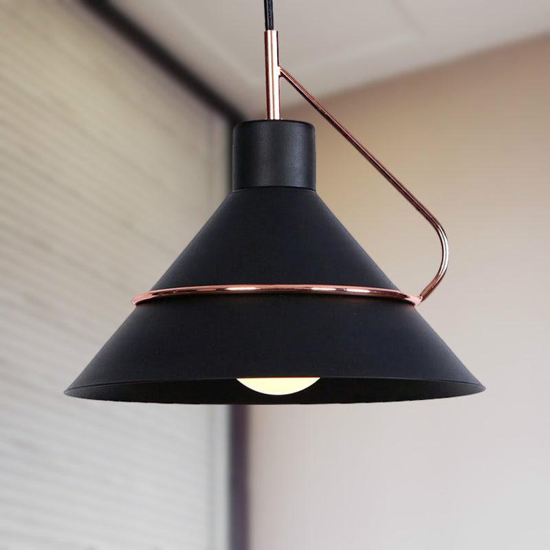 Metal Cone Pendant Ceiling Light Retro Stylish 1 Light Living Room Hanging Pendant Light in Black/White Clearhalo 'Ceiling Lights' 'Modern Pendants' 'Modern' 'Pendant Lights' 'Pendants' Lighting' 235387