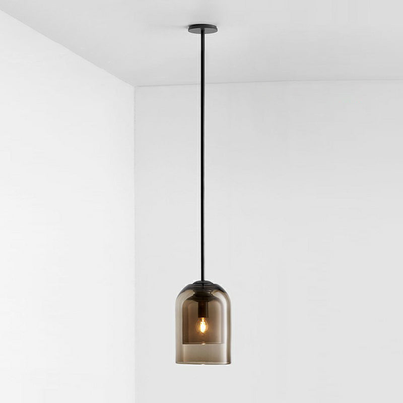 Nordic 1-Light Suspension Light Black Dual Dome Ceiling Pendant Lamp with Glass Shade Amber Clearhalo 'Ceiling Lights' 'Modern Pendants' 'Modern' 'Pendant Lights' 'Pendants' Lighting' 2353891