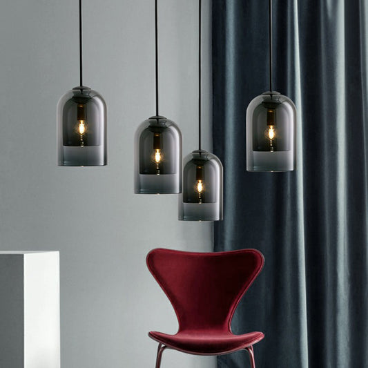 Nordic 1-Light Suspension Light Black Dual Dome Ceiling Pendant Lamp with Glass Shade Clearhalo 'Ceiling Lights' 'Modern Pendants' 'Modern' 'Pendant Lights' 'Pendants' Lighting' 2353894