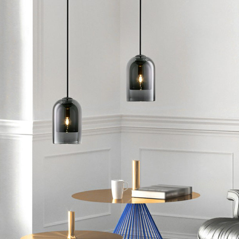 Nordic 1-Light Suspension Light Black Dual Dome Ceiling Pendant Lamp with Glass Shade Clearhalo 'Ceiling Lights' 'Modern Pendants' 'Modern' 'Pendant Lights' 'Pendants' Lighting' 2353895