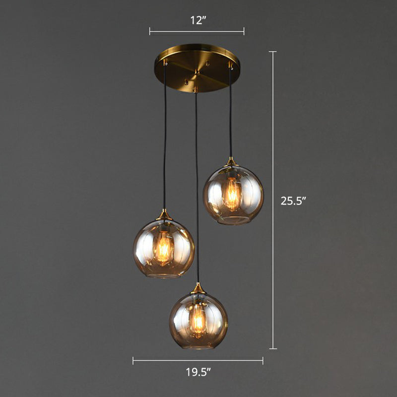 Postmodern Spherical Multi Ceiling Lamp Glass 3-Light Dining Room Suspension Pendant Light Amber Round Clearhalo 'Ceiling Lights' 'Modern Pendants' 'Modern' 'Pendant Lights' 'Pendants' Lighting' 2353919