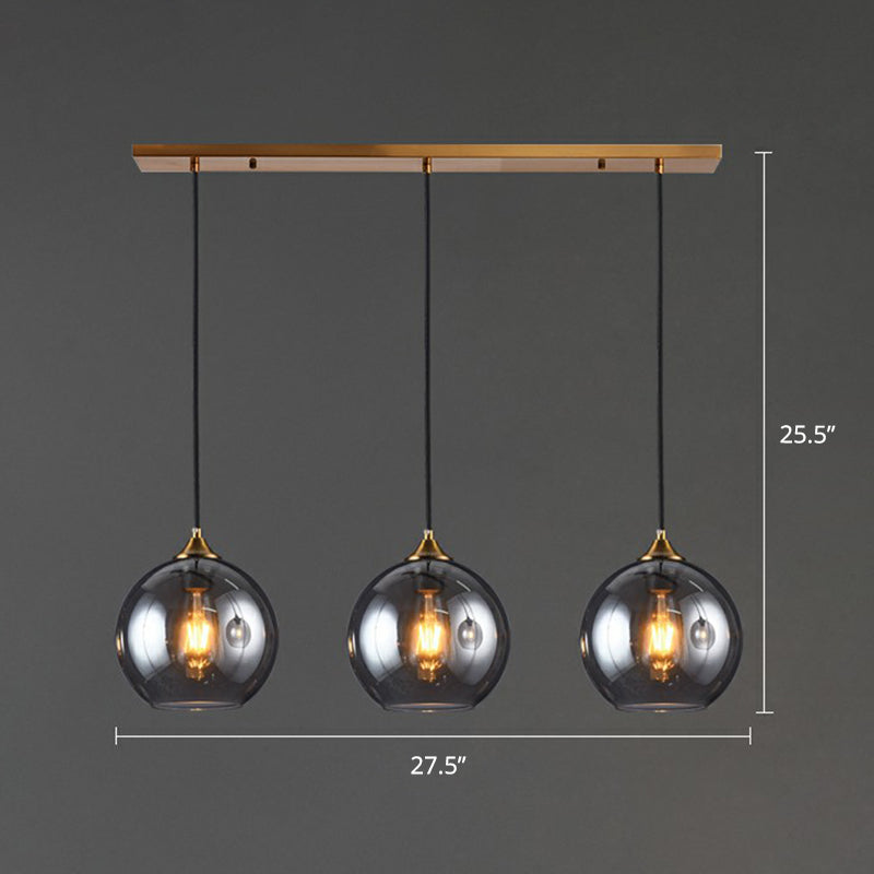 Postmodern Spherical Multi Ceiling Lamp Glass 3-Light Dining Room Suspension Pendant Light Smoke Gray Linear Clearhalo 'Ceiling Lights' 'Modern Pendants' 'Modern' 'Pendant Lights' 'Pendants' Lighting' 2353921