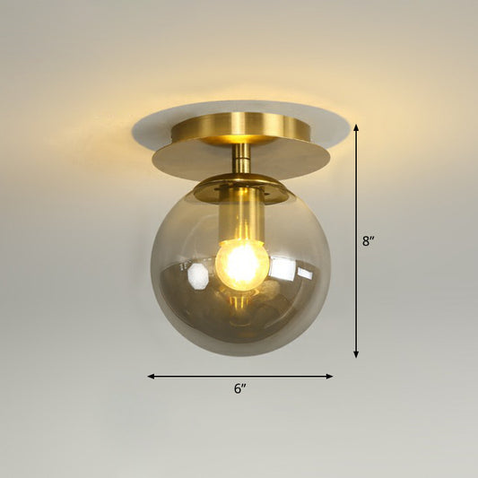 Ball Foyer Semi Flush Mount Lighting Glass 1-Light Postmodern Ceiling Light in Brass Smoke Gray Clearhalo 'Ceiling Lights' 'Close To Ceiling Lights' 'Close to ceiling' 'Semi-flushmount' Lighting' 2353946