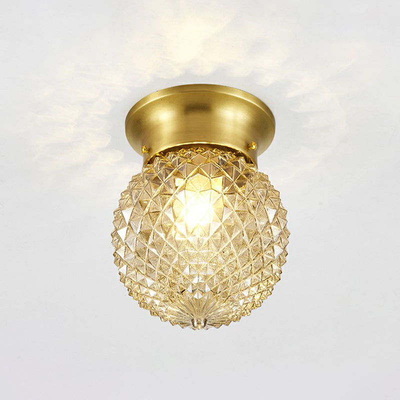 Clear Glass Pineapple Ceiling Fixture Minimalist 1 Head Brass Flush Mount Light for Corridor Brass 8" Clearhalo 'Ceiling Lights' 'Close To Ceiling Lights' 'Close to ceiling' 'Semi-flushmount' Lighting' 2353967