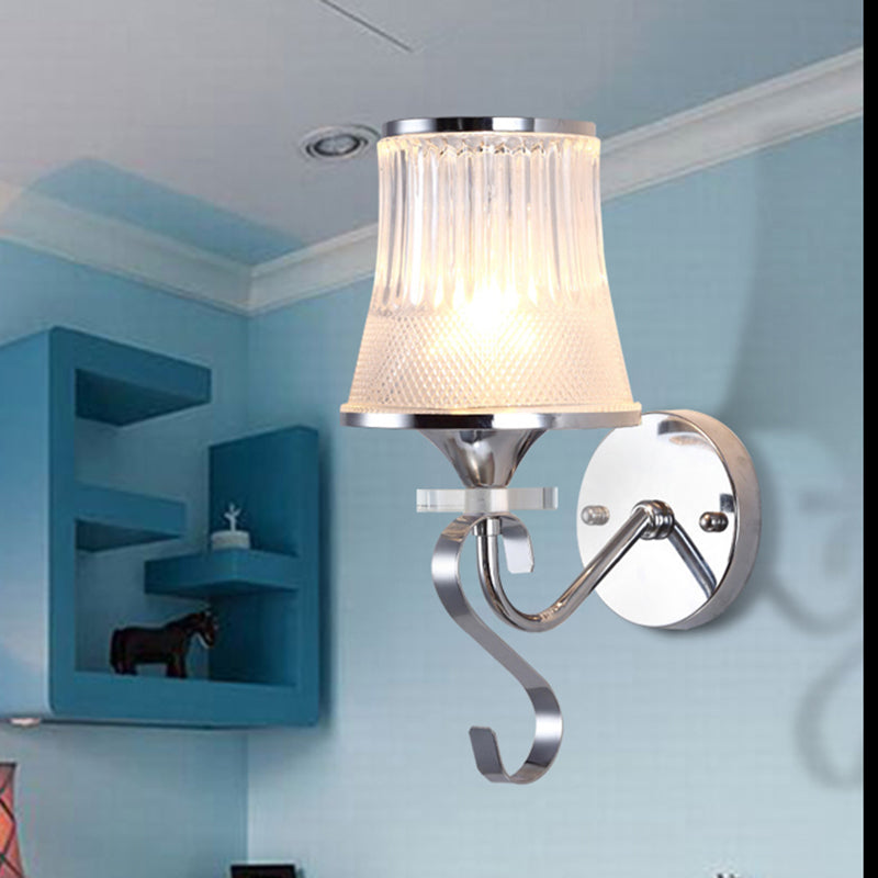 Frosted Glass Bell Wall Light Fixture Modernism Style 1 Light Chrome Sconce Lighting for Bedroom Chrome B Clearhalo 'Modern wall lights' 'Modern' 'Wall Lamps & Sconces' 'Wall Lights' Lighting' 235398