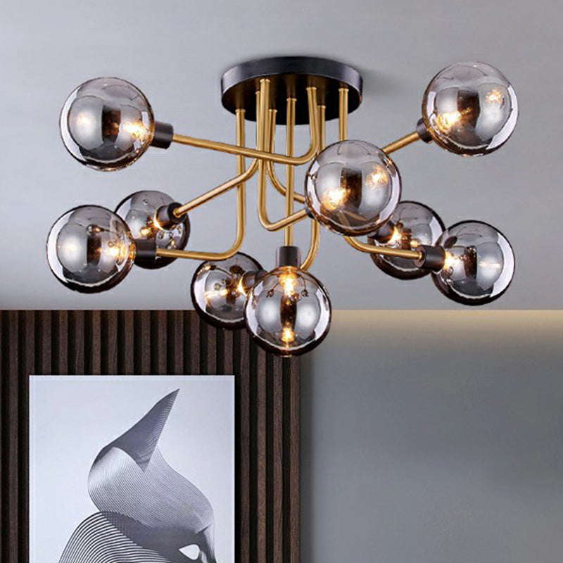 Glass Modo Ceiling Mount Chandelier Postmodern Black and Brass Semi Flush Light Fixture Clearhalo 'Ceiling Lights' 'Close To Ceiling Lights' 'Close to ceiling' 'Semi-flushmount' Lighting' 2353988