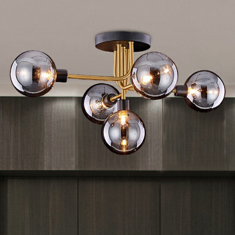 Glass Modo Ceiling Mount Chandelier Postmodern Black and Brass Semi Flush Light Fixture Clearhalo 'Ceiling Lights' 'Close To Ceiling Lights' 'Close to ceiling' 'Semi-flushmount' Lighting' 2353990