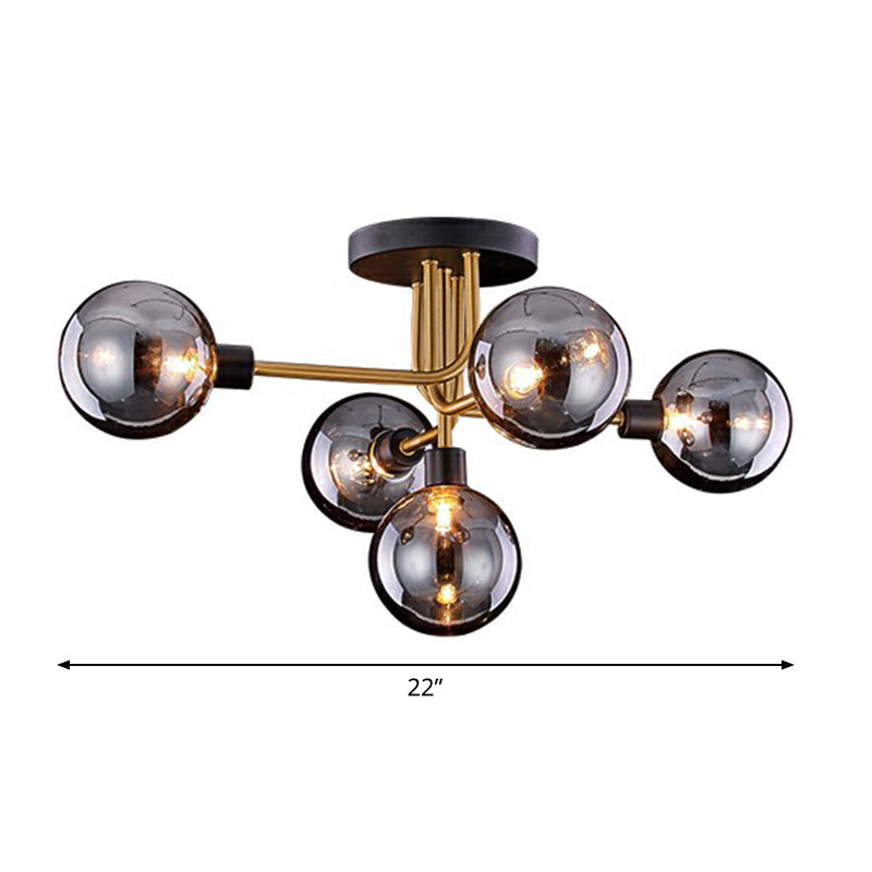 Glass Modo Ceiling Mount Chandelier Postmodern Black and Brass Semi Flush Light Fixture Clearhalo 'Ceiling Lights' 'Close To Ceiling Lights' 'Close to ceiling' 'Semi-flushmount' Lighting' 2353992