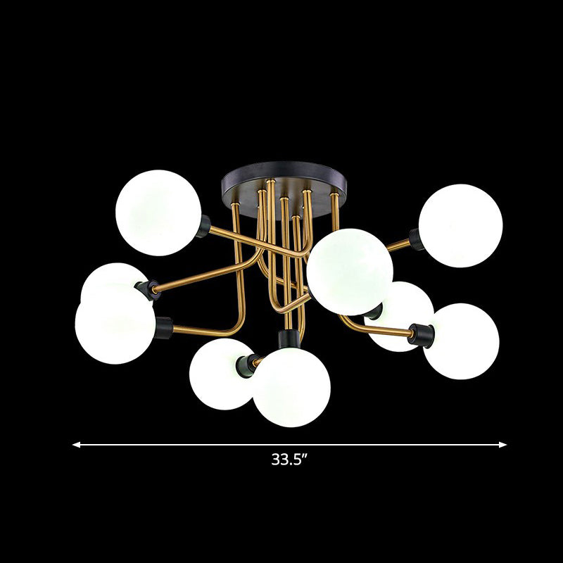 Glass Modo Ceiling Mount Chandelier Postmodern Black and Brass Semi Flush Light Fixture 9 White Clearhalo 'Ceiling Lights' 'Close To Ceiling Lights' 'Close to ceiling' 'Semi-flushmount' Lighting' 2353994