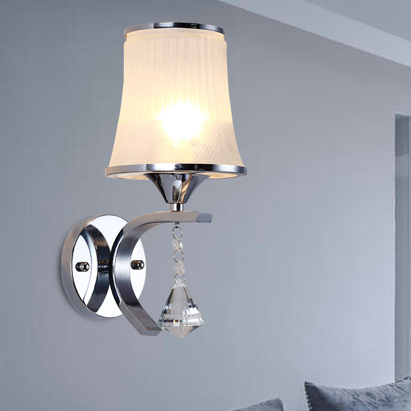 Frosted Glass Bell Wall Light Fixture Modernism Style 1 Light Chrome Sconce Lighting for Bedroom Chrome C Clearhalo 'Modern wall lights' 'Modern' 'Wall Lamps & Sconces' 'Wall Lights' Lighting' 235400