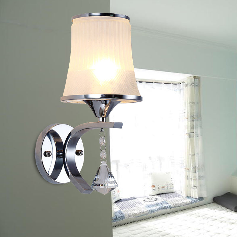 Frosted Glass Bell Wall Light Fixture Modernism Style 1 Light Chrome Sconce Lighting for Bedroom Clearhalo 'Modern wall lights' 'Modern' 'Wall Lamps & Sconces' 'Wall Lights' Lighting' 235401