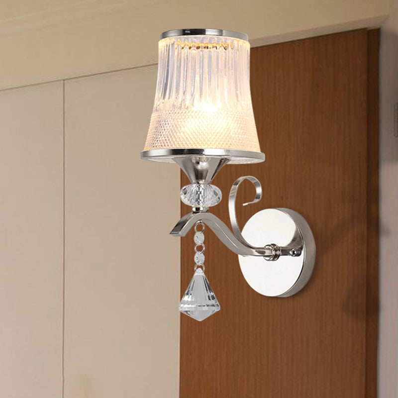 Frosted Glass Bell Wall Light Fixture Modernism Style 1 Light Chrome Sconce Lighting for Bedroom Chrome A Clearhalo 'Modern wall lights' 'Modern' 'Wall Lamps & Sconces' 'Wall Lights' Lighting' 235403