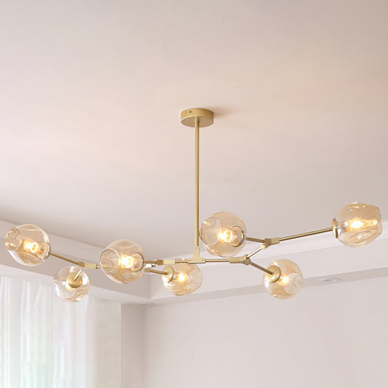 Nordic Molecule Ceiling Pendant Light Dimpled Glass Living Room Chandelier with Pivot Joint 7 Gold Clearhalo 'Ceiling Lights' 'Chandeliers' 'Modern Chandeliers' 'Modern' Lighting' 2354049