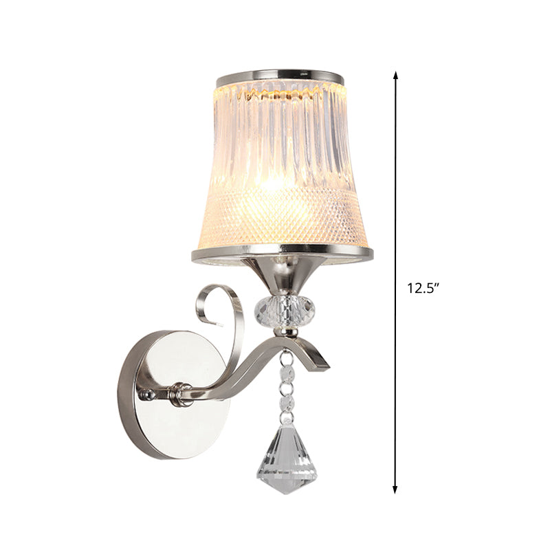 Frosted Glass Bell Wall Light Fixture Modernism Style 1 Light Chrome Sconce Lighting for Bedroom Clearhalo 'Modern wall lights' 'Modern' 'Wall Lamps & Sconces' 'Wall Lights' Lighting' 235405