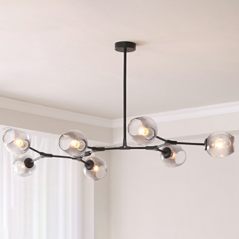 Nordic Molecule Ceiling Pendant Light Dimpled Glass Living Room Chandelier with Pivot Joint 7 Black Clearhalo 'Ceiling Lights' 'Chandeliers' 'Modern Chandeliers' 'Modern' Lighting' 2354051