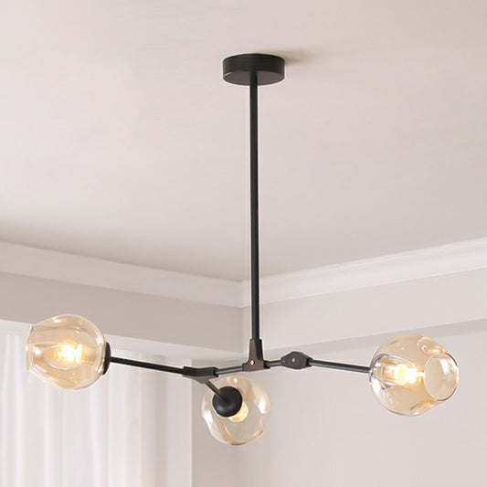 Nordic Molecule Ceiling Pendant Light Dimpled Glass Living Room Chandelier with Pivot Joint 3 Black Clearhalo 'Ceiling Lights' 'Chandeliers' 'Modern Chandeliers' 'Modern' Lighting' 2354052