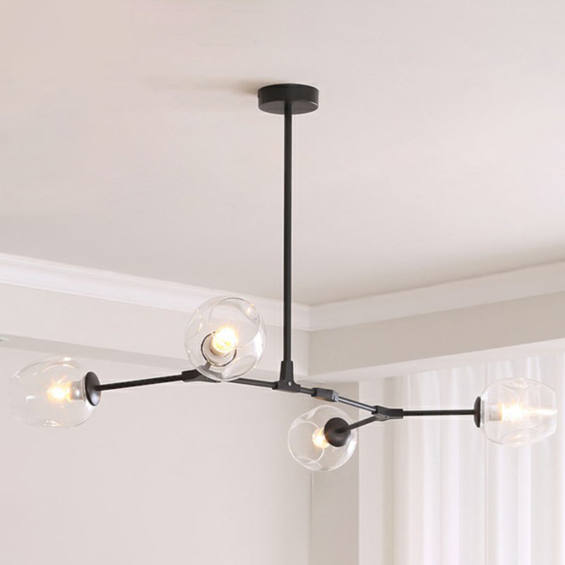 Nordic Molecule Ceiling Pendant Light Dimpled Glass Living Room Chandelier with Pivot Joint 4 Black Clearhalo 'Ceiling Lights' 'Chandeliers' 'Modern Chandeliers' 'Modern' Lighting' 2354056