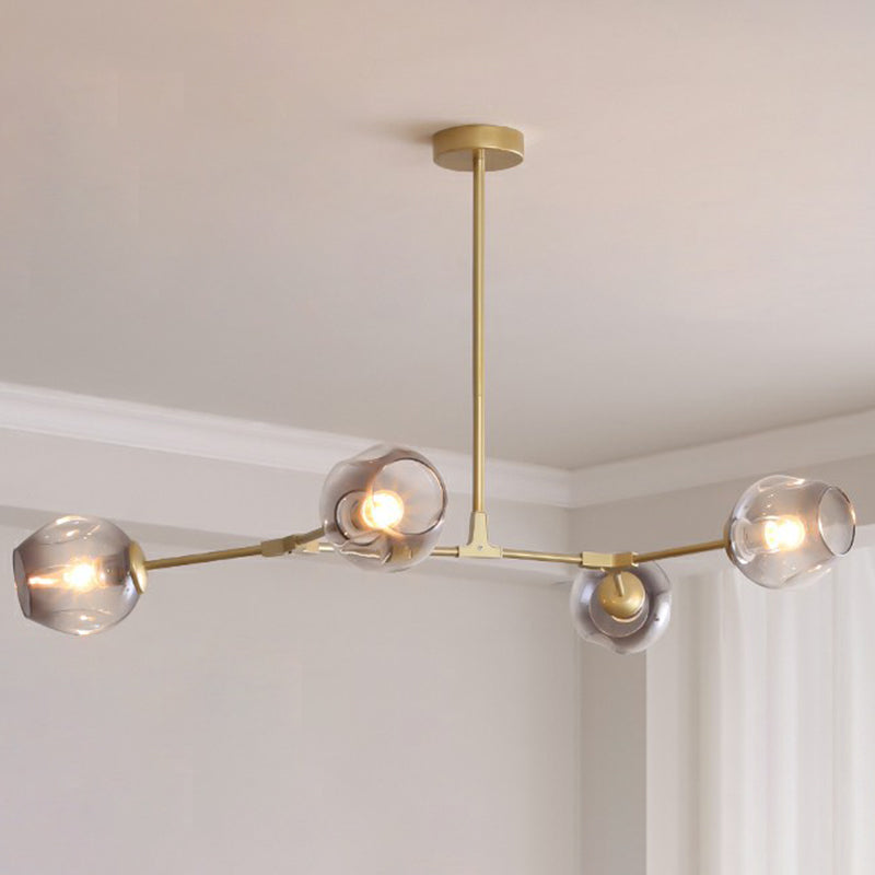 Nordic Molecule Ceiling Pendant Light Dimpled Glass Living Room Chandelier with Pivot Joint 4 Gold Clearhalo 'Ceiling Lights' 'Chandeliers' 'Modern Chandeliers' 'Modern' Lighting' 2354058