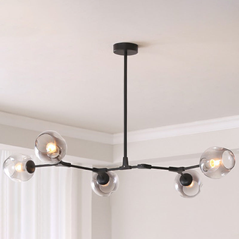 Nordic Molecule Ceiling Pendant Light Dimpled Glass Living Room Chandelier with Pivot Joint 5 Black Clearhalo 'Ceiling Lights' 'Chandeliers' 'Modern Chandeliers' 'Modern' Lighting' 2354059