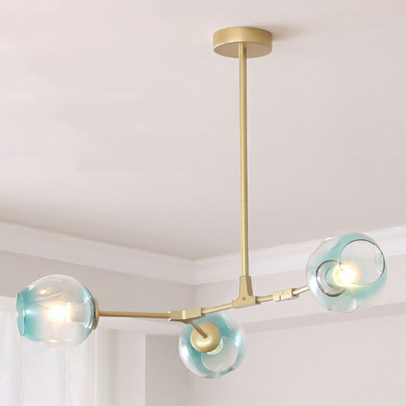 Nordic Molecule Ceiling Pendant Light Dimpled Glass Living Room Chandelier with Pivot Joint 3 Gold Clearhalo 'Ceiling Lights' 'Chandeliers' 'Modern Chandeliers' 'Modern' Lighting' 2354060