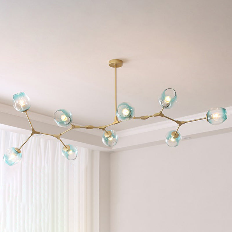 Nordic Molecule Ceiling Pendant Light Dimpled Glass Living Room Chandelier with Pivot Joint 9 Gold Clearhalo 'Ceiling Lights' 'Chandeliers' 'Modern Chandeliers' 'Modern' Lighting' 2354061