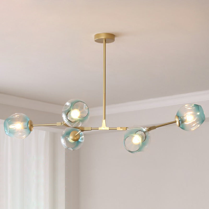Nordic Molecule Ceiling Pendant Light Dimpled Glass Living Room Chandelier with Pivot Joint 5 Gold Clearhalo 'Ceiling Lights' 'Chandeliers' 'Modern Chandeliers' 'Modern' Lighting' 2354063