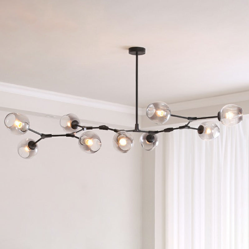 Nordic Molecule Ceiling Pendant Light Dimpled Glass Living Room Chandelier with Pivot Joint 9 Black Clearhalo 'Ceiling Lights' 'Chandeliers' 'Modern Chandeliers' 'Modern' Lighting' 2354064