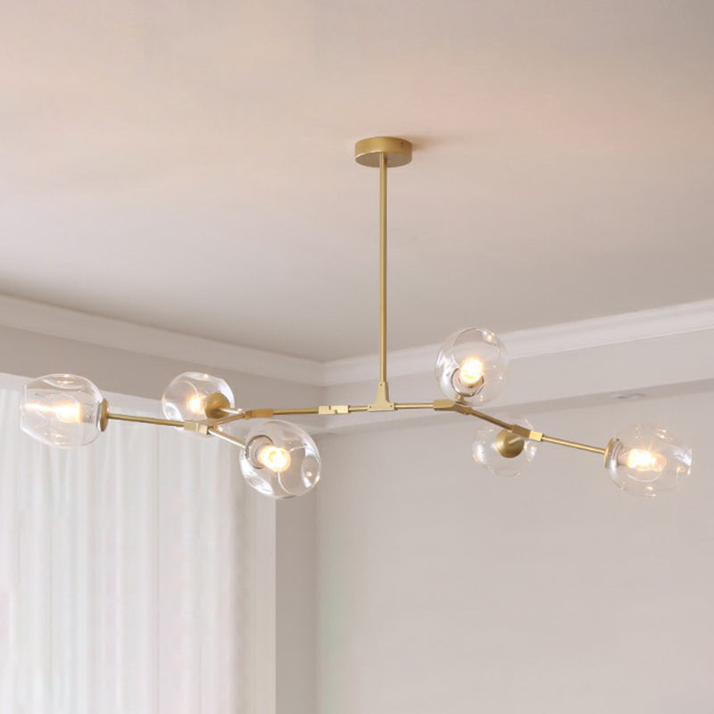 Nordic Molecule Ceiling Pendant Light Dimpled Glass Living Room Chandelier with Pivot Joint 6 Gold Clearhalo 'Ceiling Lights' 'Chandeliers' 'Modern Chandeliers' 'Modern' Lighting' 2354065