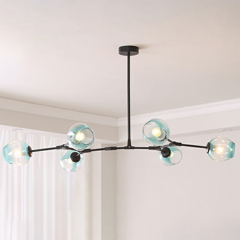 Nordic Molecule Ceiling Pendant Light Dimpled Glass Living Room Chandelier with Pivot Joint 6 Black Clearhalo 'Ceiling Lights' 'Chandeliers' 'Modern Chandeliers' 'Modern' Lighting' 2354066