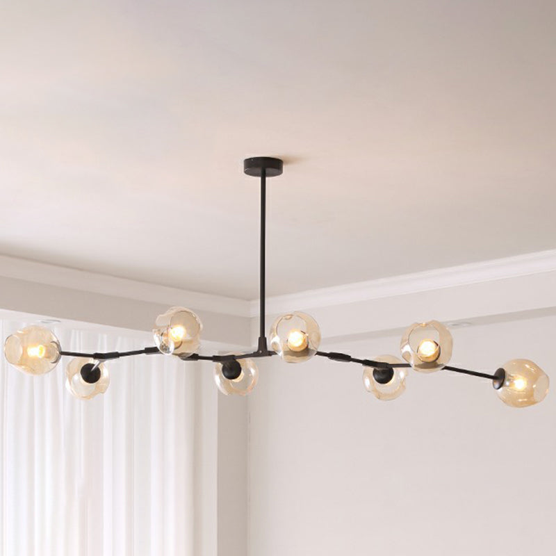 Nordic Molecule Ceiling Pendant Light Dimpled Glass Living Room Chandelier with Pivot Joint 8 Black Clearhalo 'Ceiling Lights' 'Chandeliers' 'Modern Chandeliers' 'Modern' Lighting' 2354068