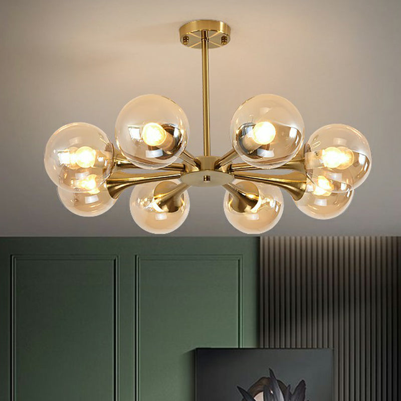 Glass Sphere Chandelier Lighting Postmodern Brass Finish Hanging Light Fixture for Bedroom Clearhalo 'Ceiling Lights' 'Chandeliers' 'Modern Chandeliers' 'Modern' Lighting' 2354088