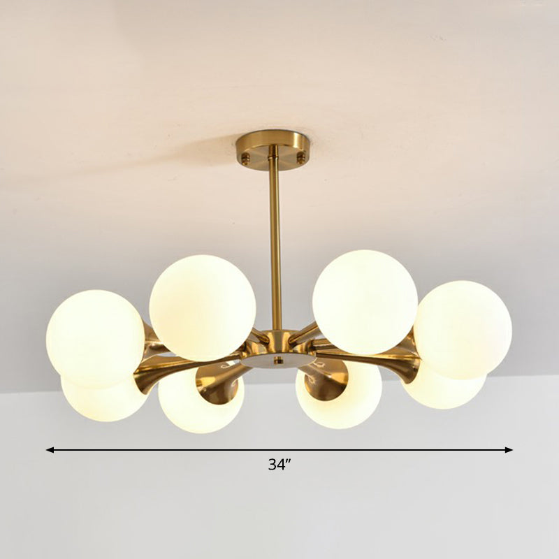 Glass Sphere Chandelier Lighting Postmodern Brass Finish Hanging Light Fixture for Bedroom 8 White Clearhalo 'Ceiling Lights' 'Chandeliers' 'Modern Chandeliers' 'Modern' Lighting' 2354097