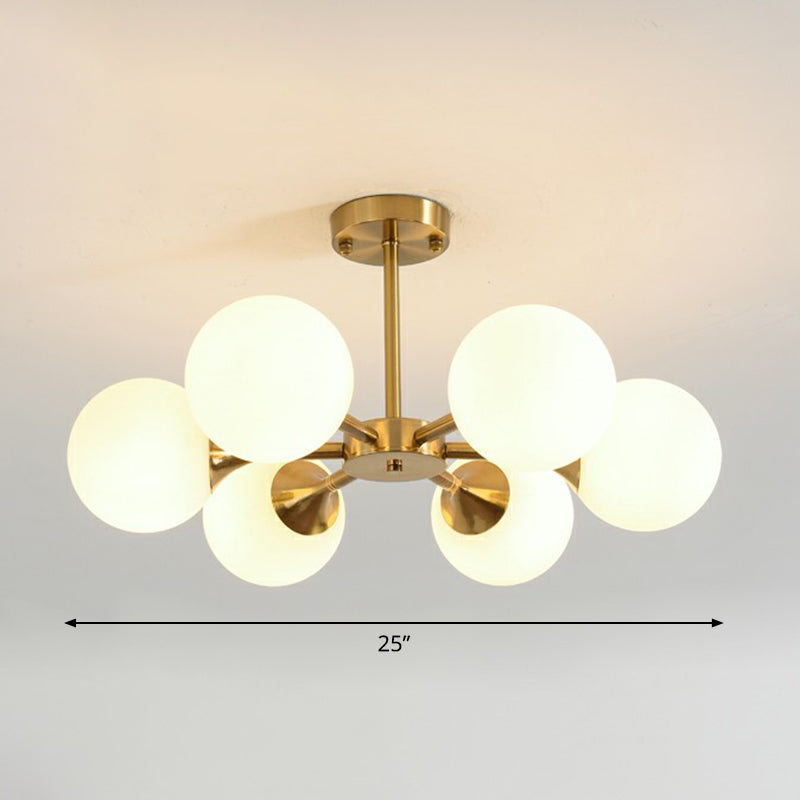 Glass Sphere Chandelier Lighting Postmodern Brass Finish Hanging Light Fixture for Bedroom 6 White Clearhalo 'Ceiling Lights' 'Chandeliers' 'Modern Chandeliers' 'Modern' Lighting' 2354099