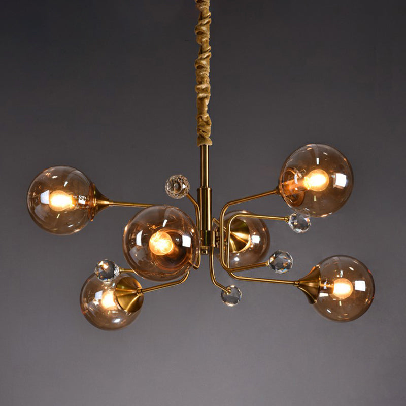 Brass Modo Hanging Chandelier Post-Modern Glass Hanging Ceiling Light for Living Room 6 Amber Clearhalo 'Ceiling Lights' 'Chandeliers' 'Clear' 'Industrial' 'Modern Chandeliers' 'Modern' 'Tiffany' 'Traditional Chandeliers' Lighting' 2354127