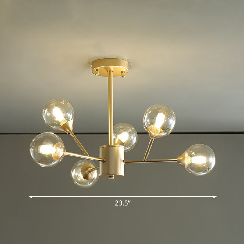 Gold Finish Branch Chandelier Lamp Contemporary Clear Ball Glass Pendant Lighting for Bedroom 6 Gold Clearhalo 'Ceiling Lights' 'Chandeliers' 'Modern Chandeliers' 'Modern' Lighting' 2354144