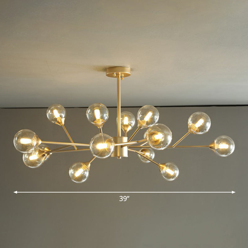 Gold Finish Branch Chandelier Lamp Contemporary Clear Ball Glass Pendant Lighting for Bedroom 15 Gold Clearhalo 'Ceiling Lights' 'Chandeliers' 'Modern Chandeliers' 'Modern' Lighting' 2354145