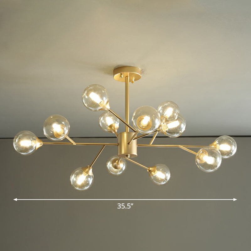 Gold Finish Branch Chandelier Lamp Contemporary Clear Ball Glass Pendant Lighting for Bedroom 12 Gold Clearhalo 'Ceiling Lights' 'Chandeliers' 'Modern Chandeliers' 'Modern' Lighting' 2354147
