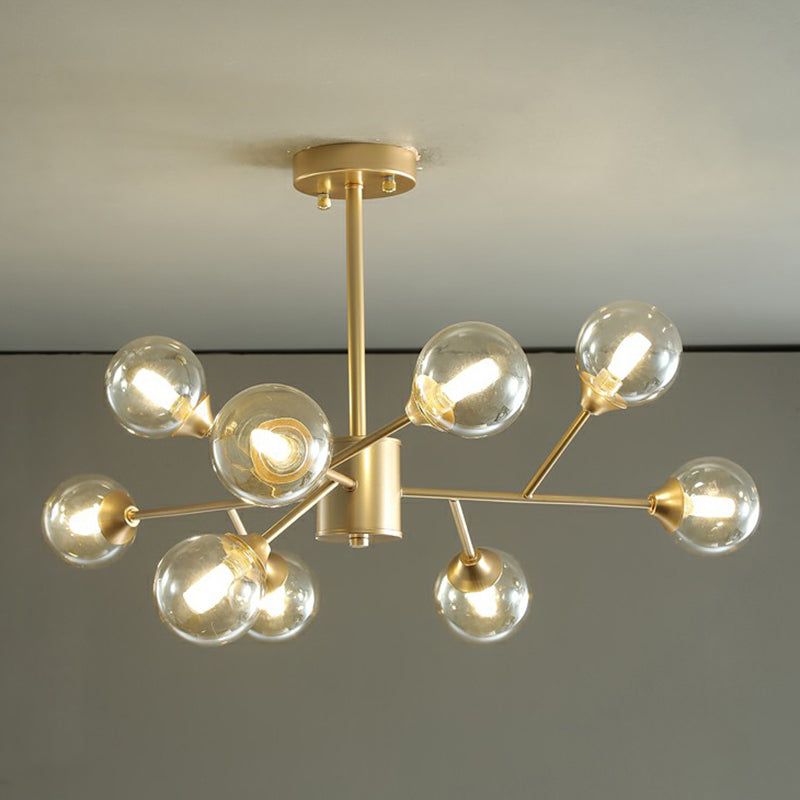 Gold Finish Branch Chandelier Lamp Contemporary Clear Ball Glass Pendant Lighting for Bedroom Clearhalo 'Ceiling Lights' 'Chandeliers' 'Modern Chandeliers' 'Modern' Lighting' 2354148