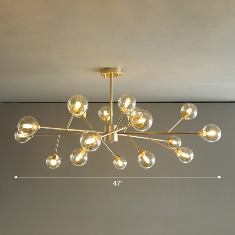 Gold Finish Branch Chandelier Lamp Contemporary Clear Ball Glass Pendant Lighting for Bedroom 18 Gold Clearhalo 'Ceiling Lights' 'Chandeliers' 'Modern Chandeliers' 'Modern' Lighting' 2354149