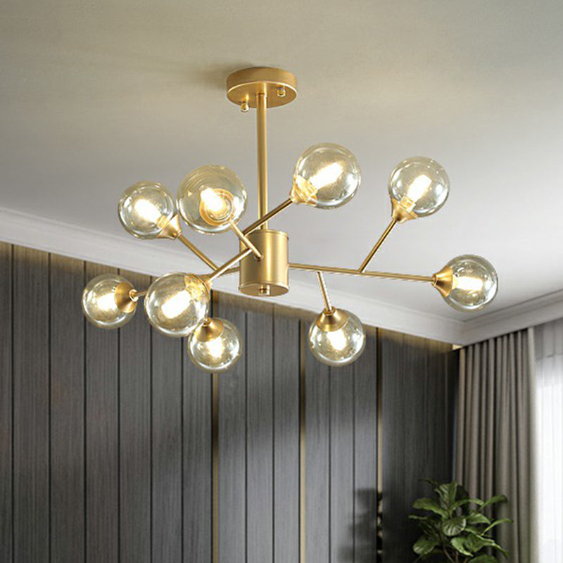 Gold Finish Branch Chandelier Lamp Contemporary Clear Ball Glass Pendant Lighting for Bedroom Clearhalo 'Ceiling Lights' 'Chandeliers' 'Modern Chandeliers' 'Modern' Lighting' 2354150