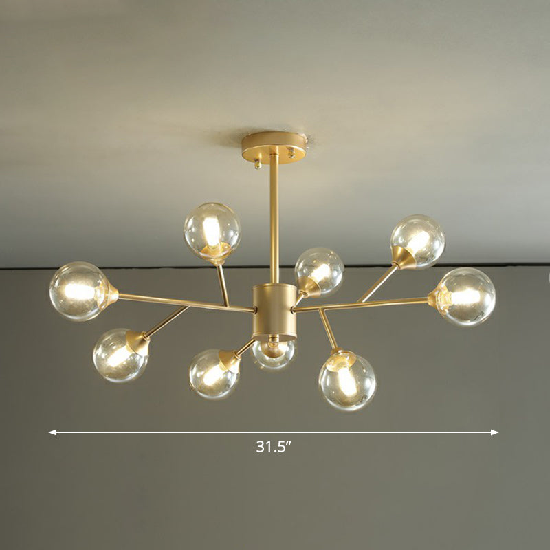 Gold Finish Branch Chandelier Lamp Contemporary Clear Ball Glass Pendant Lighting for Bedroom 9 Gold Clearhalo 'Ceiling Lights' 'Chandeliers' 'Modern Chandeliers' 'Modern' Lighting' 2354151