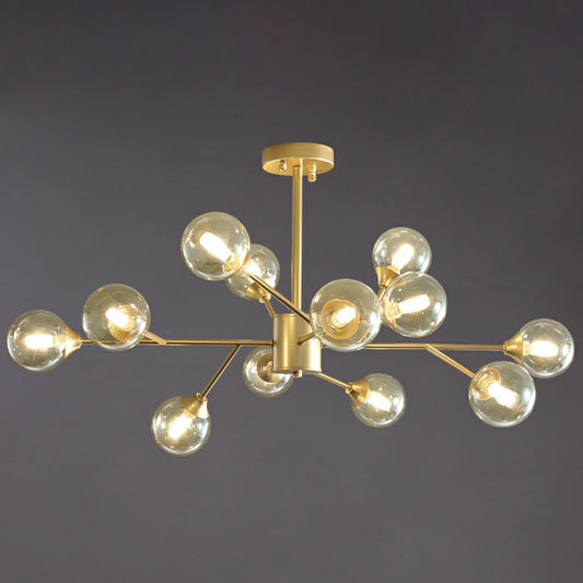 Gold Finish Branch Chandelier Lamp Contemporary Clear Ball Glass Pendant Lighting for Bedroom Clearhalo 'Ceiling Lights' 'Chandeliers' 'Modern Chandeliers' 'Modern' Lighting' 2354152