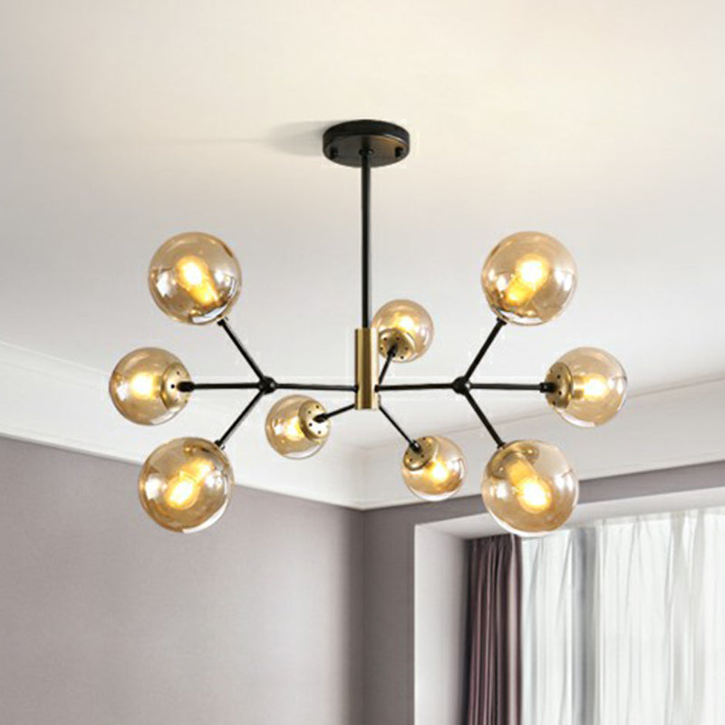 Postmodern Molecule Hanging Light Ball Glass Bedroom Chandelier in Black and Brass Clearhalo 'Ceiling Lights' 'Chandeliers' 'Modern Chandeliers' 'Modern' Lighting' 2354153