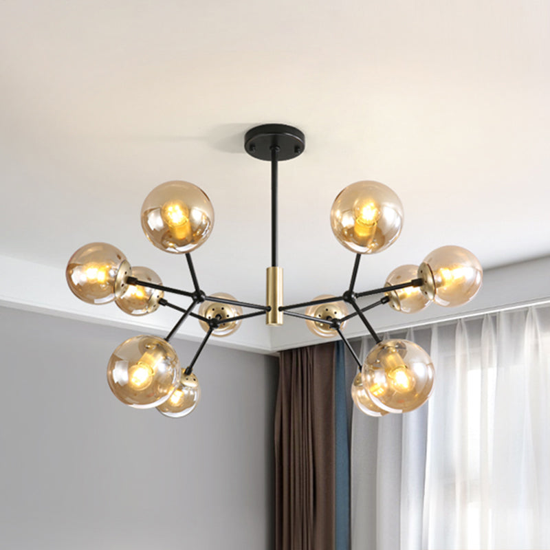 Postmodern Molecule Hanging Light Ball Glass Bedroom Chandelier in Black and Brass Clearhalo 'Ceiling Lights' 'Chandeliers' 'Modern Chandeliers' 'Modern' Lighting' 2354156