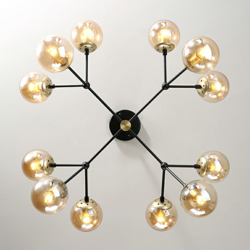 Postmodern Molecule Hanging Light Ball Glass Bedroom Chandelier in Black and Brass Clearhalo 'Ceiling Lights' 'Chandeliers' 'Modern Chandeliers' 'Modern' Lighting' 2354160