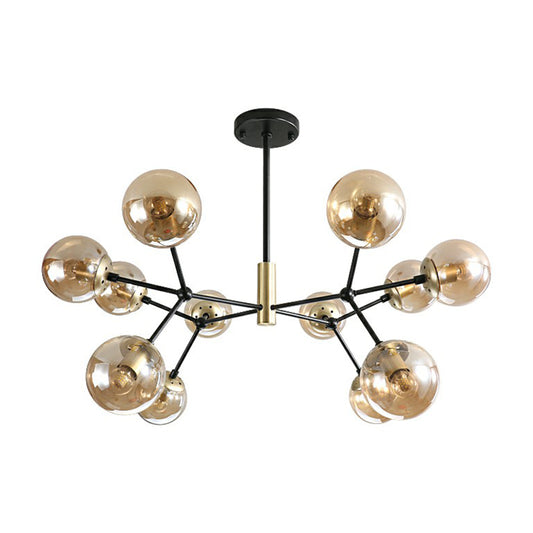 Postmodern Molecule Hanging Light Ball Glass Bedroom Chandelier in Black and Brass Clearhalo 'Ceiling Lights' 'Chandeliers' 'Modern Chandeliers' 'Modern' Lighting' 2354162